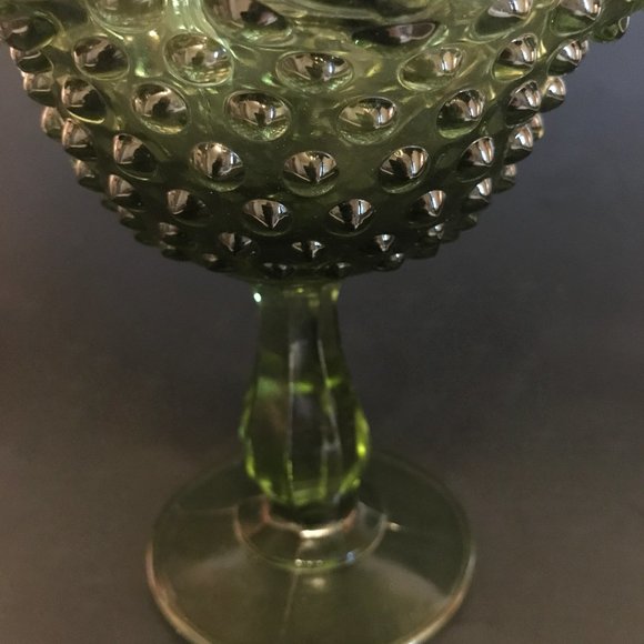 Fenton Avocado Green Glass  Candy / Compote Dish Ruffled Edge Hobnail Pattern - Picture 5 of 5